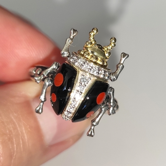 LAGOS Rare Wonders Ladybug Beetle Diamond Gold Silver Gemstone Ring Sz 7 - Picture 5 of 16